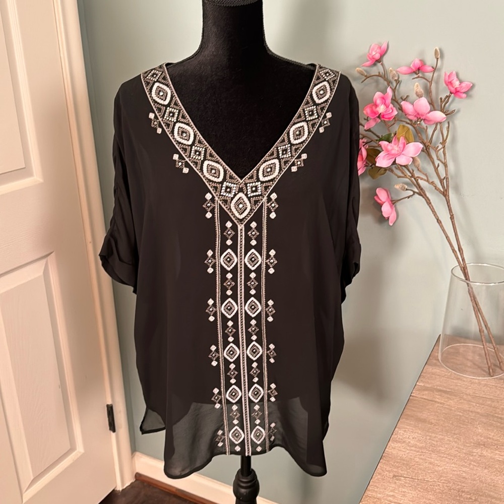 White House Black Market Sheer Top With Metallic Detail